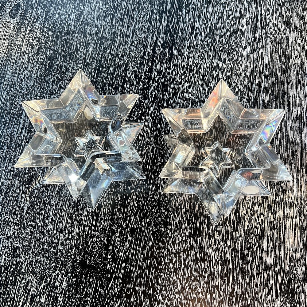 Rosenthal Studio-Line Pair 24% Lead Crystal Candle Holders "Diamond Star" Taper